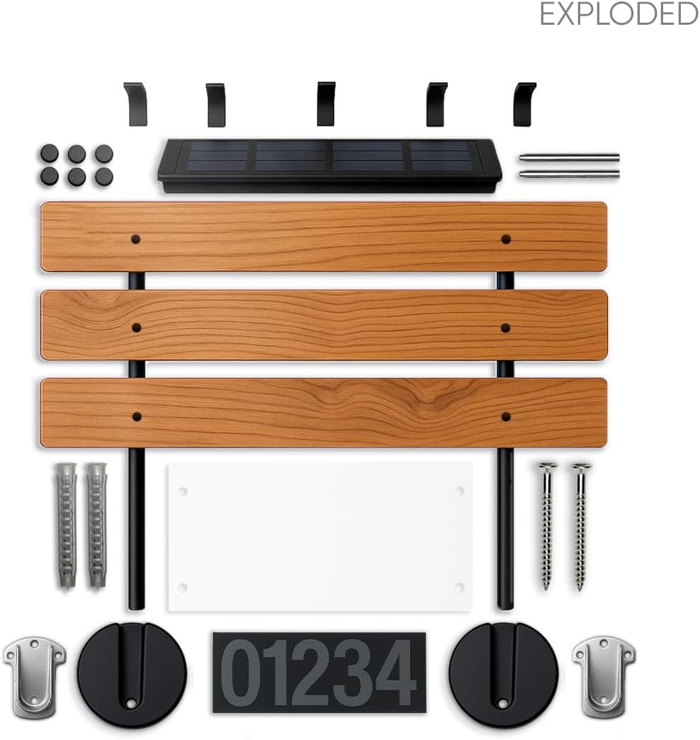 – Outdoor Delivery Stand with House Numbers and Solar Light – Teak Wood and Steel – Decorative Porch Package Holder – 400 lbs Capacity – Warm & Cool Auto LED