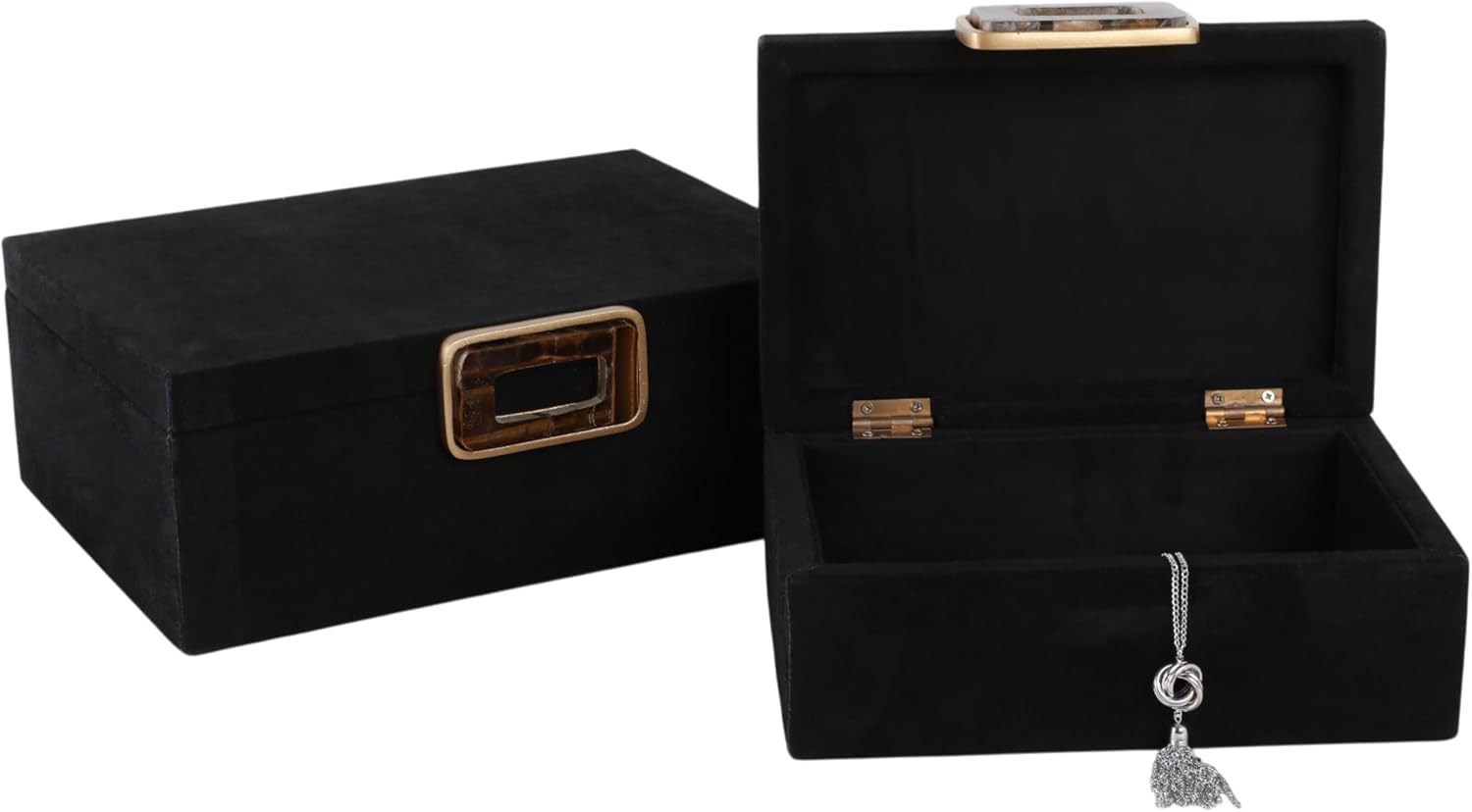 Decorative Boxes with Lid for Home Decor – Modern Storage and Home Organizer - Jewelry Boxes and Keepsake Boxes Perfect for Living Room, Bedroom, or Office Decor; Set of 2 – 5', 4' Black & Gold