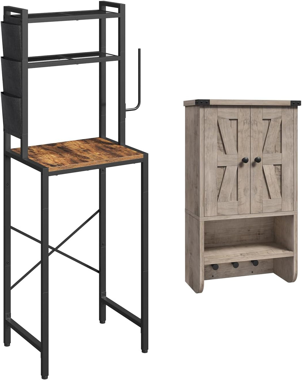 MAHANCRIS Bakers Rack and Medicine Cabinet Bundle, 3-Tier Microwave Stand with Mini Fridge Shelf, 3-Tier Wall-Mounted Storage Cabinet with Adjustable Shelf, for Bathroom Kitchen, BRHR5401-WC03