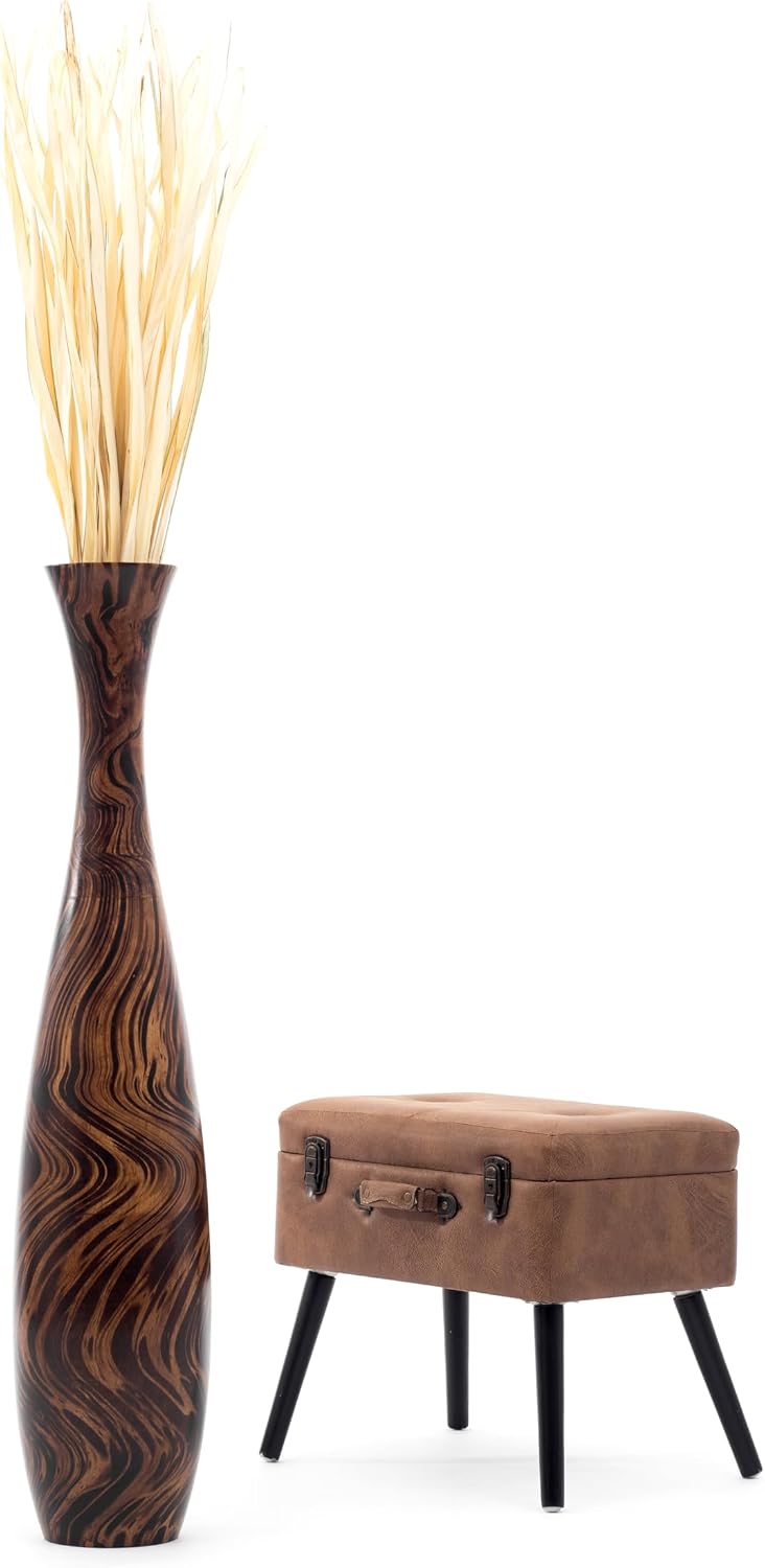 Leewadee Large Brown Home Decor Floor Vase - Wooden 41 inch Tall Farmhouse Decor Flower Holder for Fake Plant and Pampas Grass