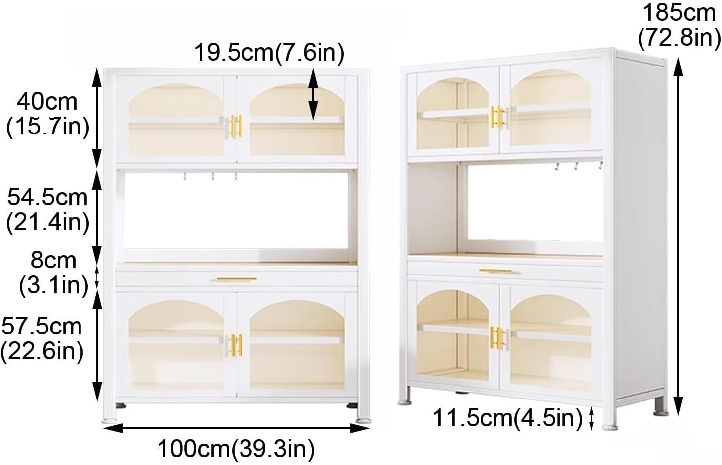 6-Tier Kitchen Baker's Rack with Drawer & Hooks, Versatile Microwave Stand & Pegboard Storage, Stylish White Metal Shelving Unit, 80cm (Style C, 100cm)