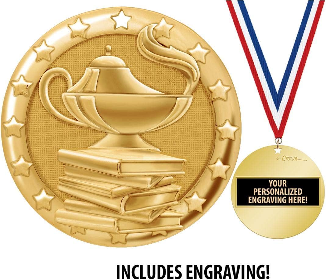 Crown Awards Academic Medal, 2' Shiny Gold Lamp of Learning Education Medals for Kids with Free Custom Engraving Prime