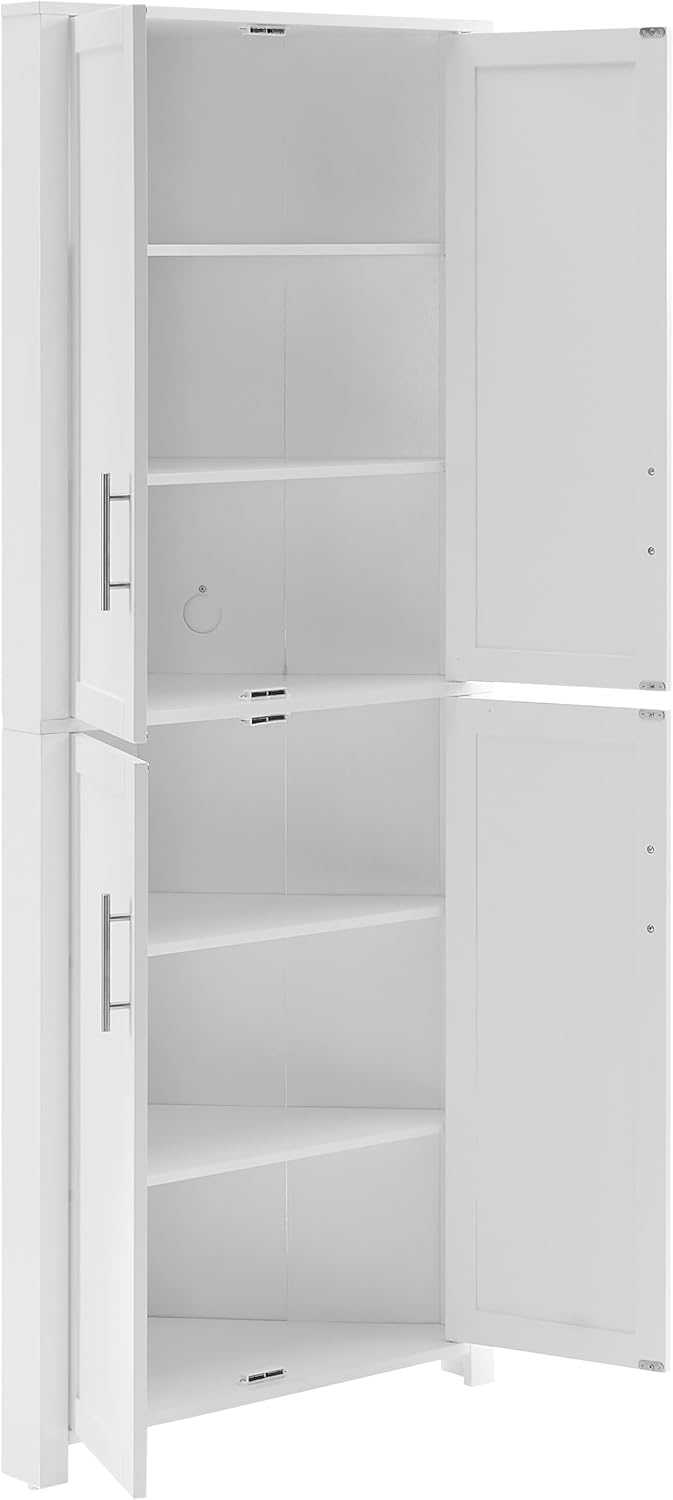 Crosley Furniture Savannah Traditional Corner Pantry Storage Cabinet with Shelves, Kitchen, Dining, Laundry, White