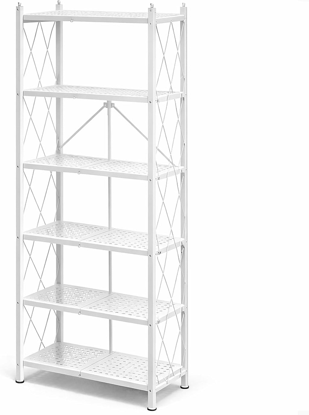 Origami 6-Tier Metal Storage Shelves with Durable Steel Frame and Easy Assembly for Home, Kitchen, and Garage Shelving, White