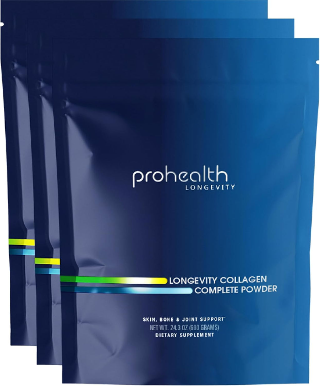 ProHealth Longevity Collagen Complete Powder - for People Over 40. 20g Multi Collagen. Hyaluronic Acid. for Joints, Bones, Hair, Skin, Muscles, Gut - 30 Servings - (3 Pack)