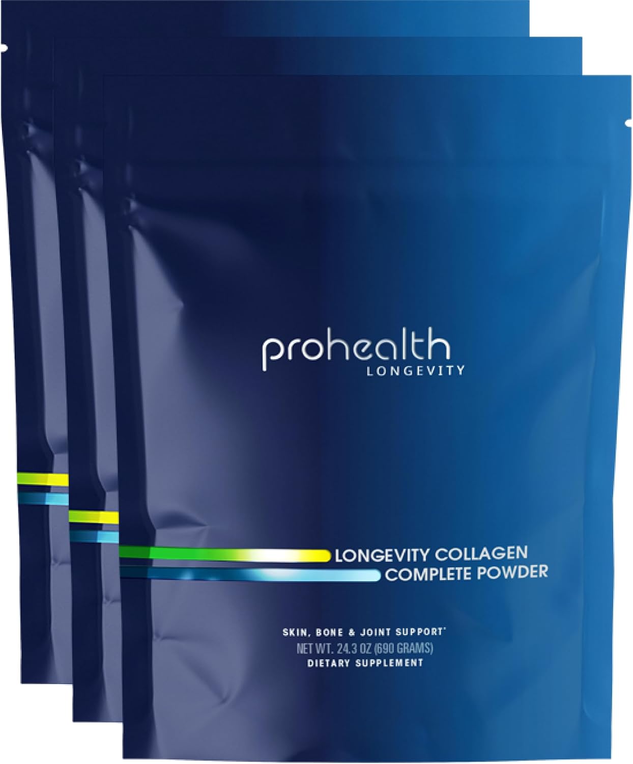 ProHealth Longevity Collagen Complete Powder - for People Over 40. 20g Multi Collagen. Hyaluronic Acid. for Joints, Bones, Hair, Skin, Muscles, Gut - 30 Servings - (3 Pack)