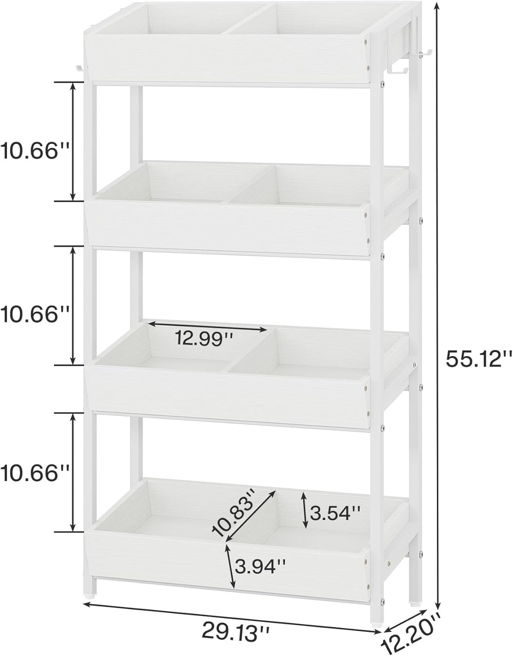 Tribesigns Wood Fruit and Vegetable Basket Stand Rack for Kitchen, Office, Store, Supremarket, Pantry Shelf Unit for Snacks, 4-Tier Wooden Utility Storage Shelves Set of 2 (White)
