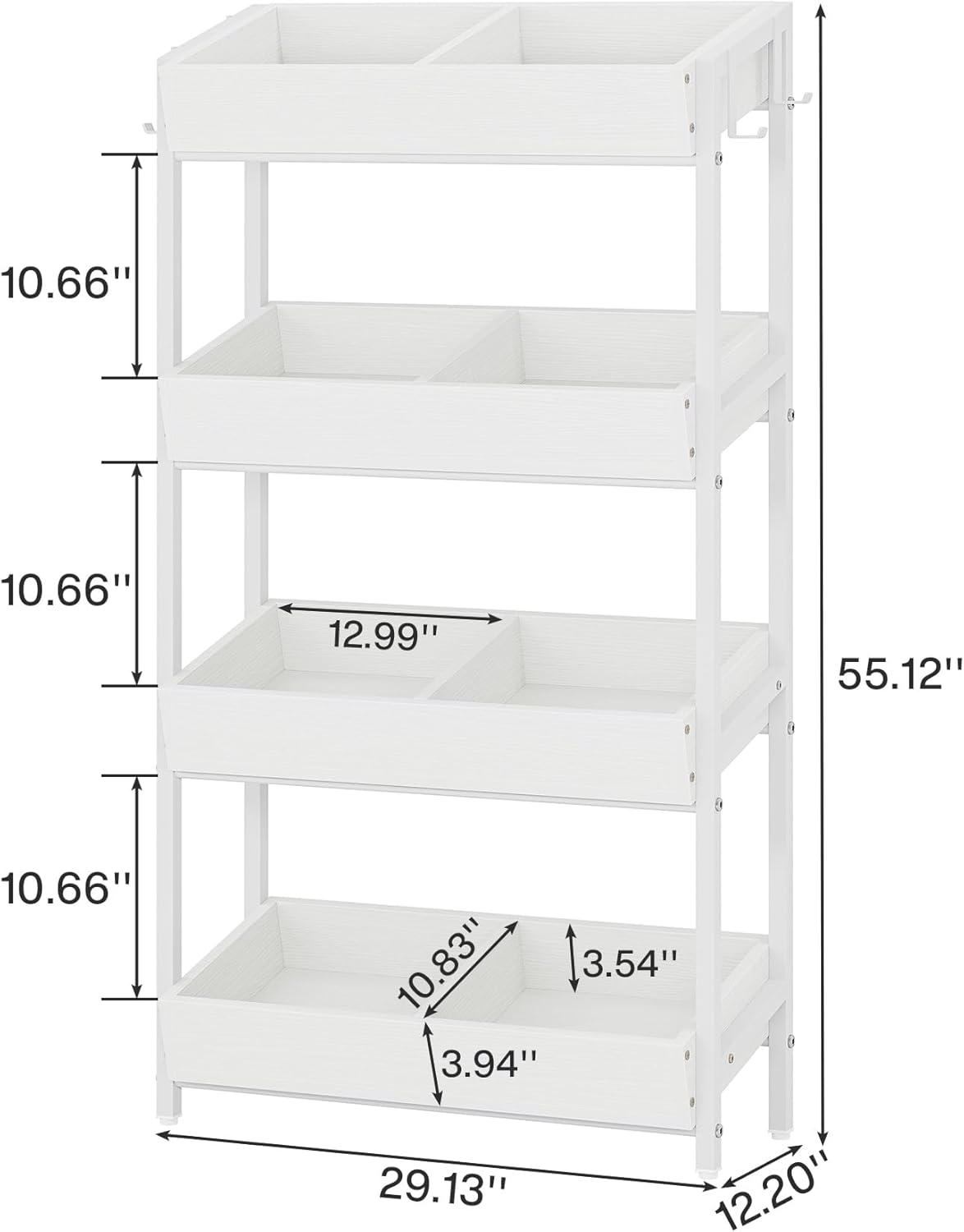 Tribesigns Wood Fruit and Vegetable Basket Stand Rack for Kitchen, Office, Store, Supremarket, Pantry Shelf Unit for Snacks, 4-Tier Wooden Utility Storage Shelves Set of 2 (White)