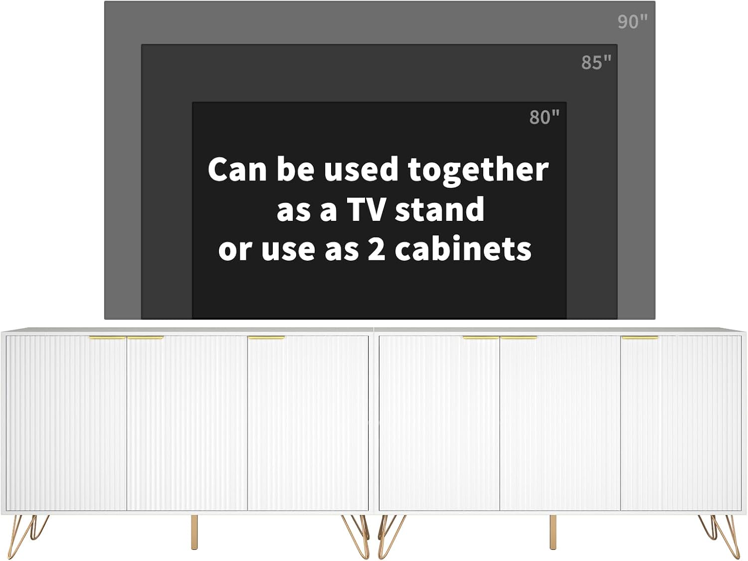 Buffet Cabinet with Storage Set of 2, Storage Cabinet with 3 Doors, Sideboard Coffee Bar Cabinets with Metal Legs and Adjustable Shelf for Kitchen, Dining Room, Living Room, White