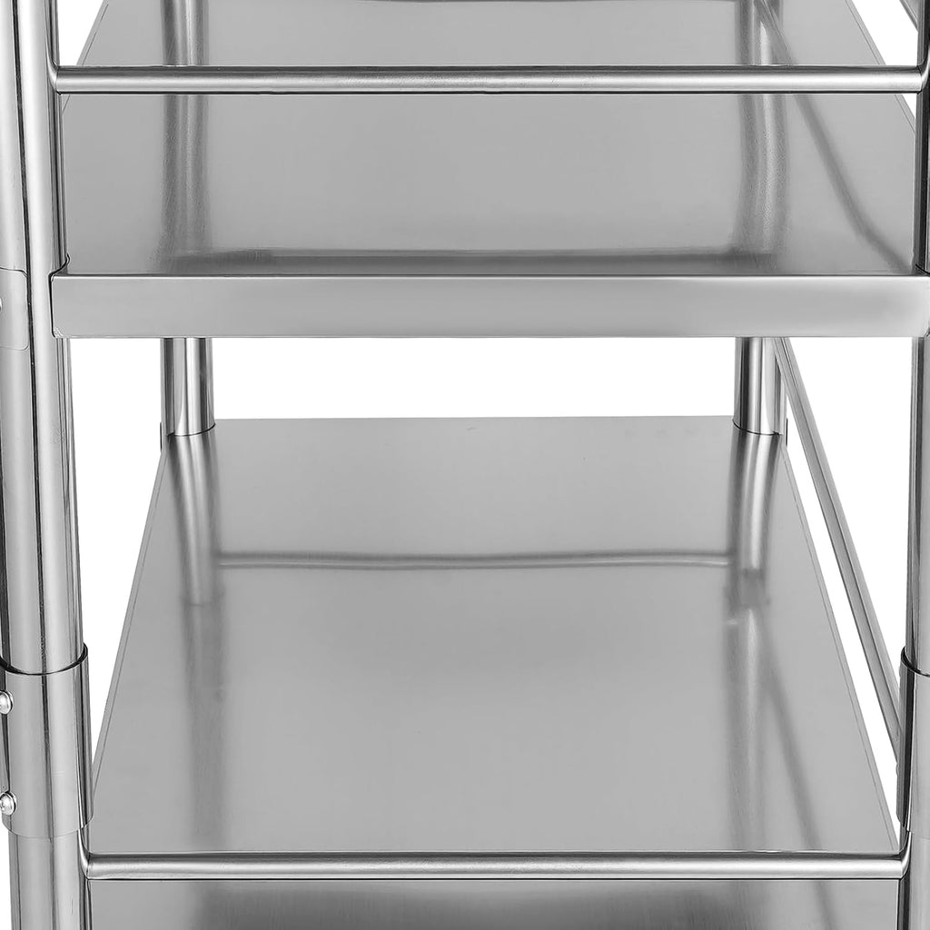 4-Tier Stainless Steel Shelving, Adjustable Height Stainless Steel Storage Shelf, Adjustable Shelf Storage Unit Heavy Duty Shelving for Kitchen Commercial Office Garage Storage, Load 200lb Per Shelf