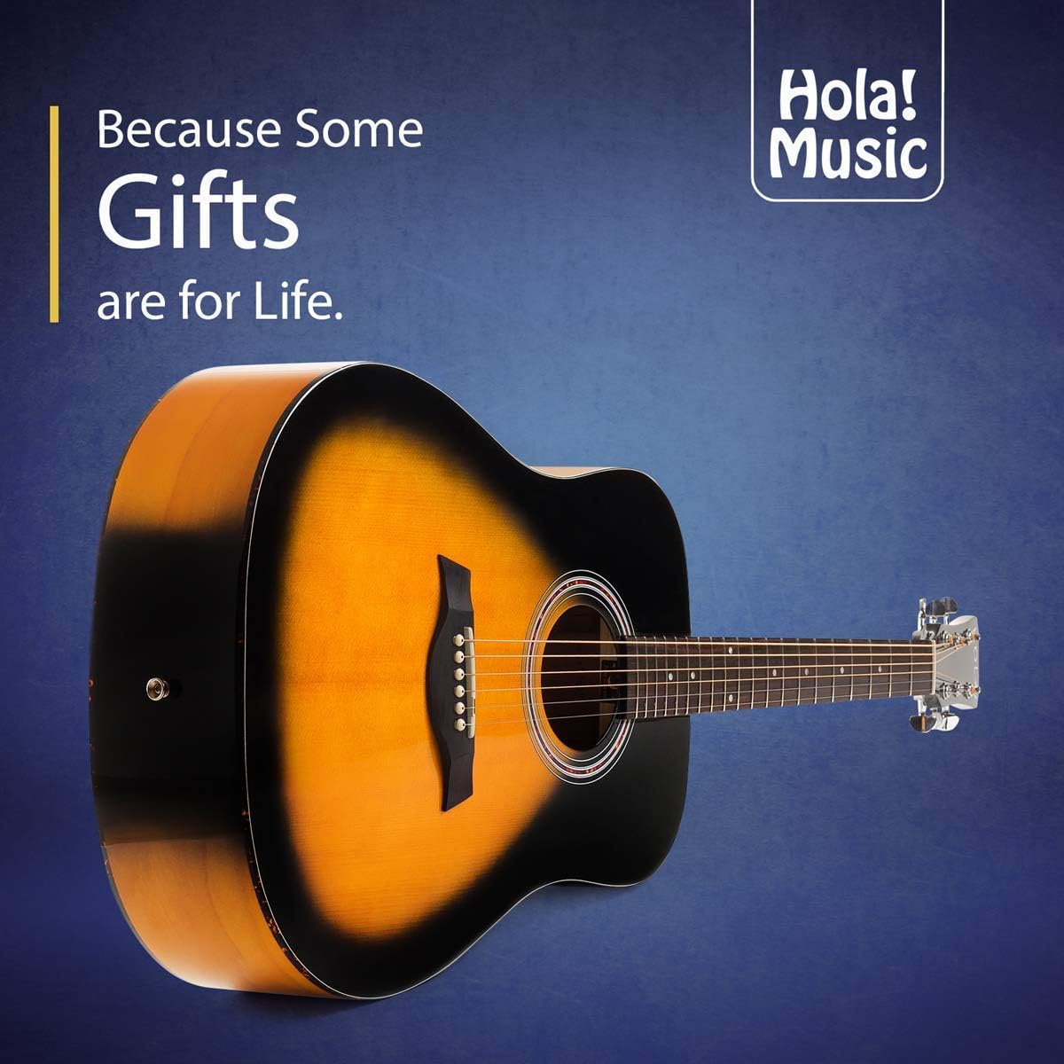 Acoustic Guitar Bundle Dreadnought Series by Hola! Music with D'Addario EXP16 Steel Strings, Padded Gig Bag, Guitar Strap and Picks, Full Size 41 Inch (Model HG-41SB), Vintage Sunburst