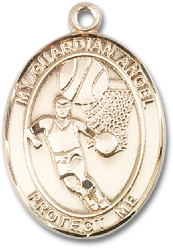 Bonyak Jewelry Guardian Angel - Basketball Hand-Crafted Oval Medal Pendant in 14kt Yellow Gold-Filled