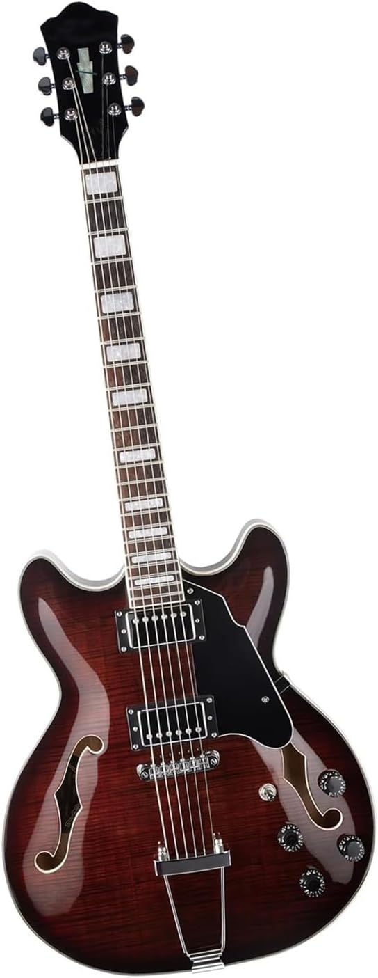 Beginner Jazz Electric Guitar With Hollowed Out Trapezoidal Tailboard Bridge And Fit Professional Electric Guitar(Brown)