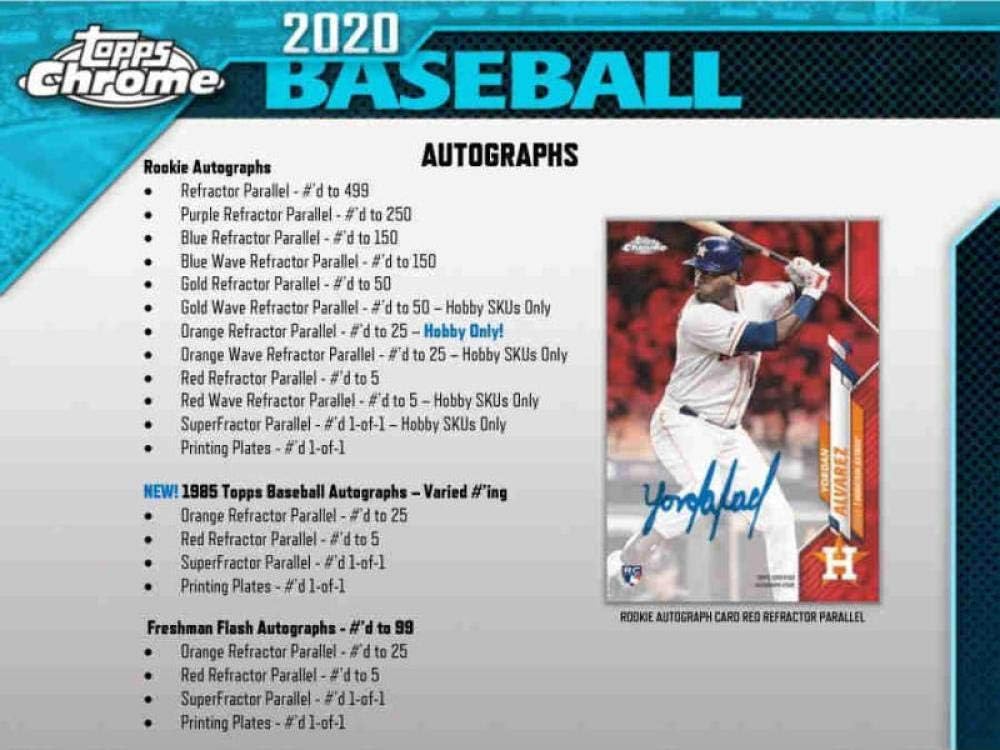 2020 Topps Chrome Baseball Hobby Box (24 Packs/4 Cards: 2 Autographs)