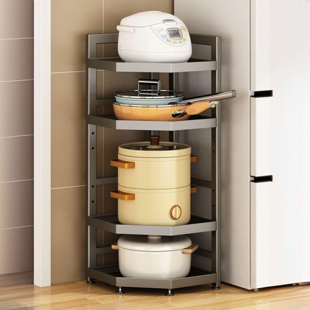 Corner Baker's Rack, Corner Shelf Stand Kitchen Shelf Organizer with Metal Frame for Organizer Stainless Steel Cookware Stand,Kitchen Decor Accessories (Grey, 12' L x 12' W x 41')
