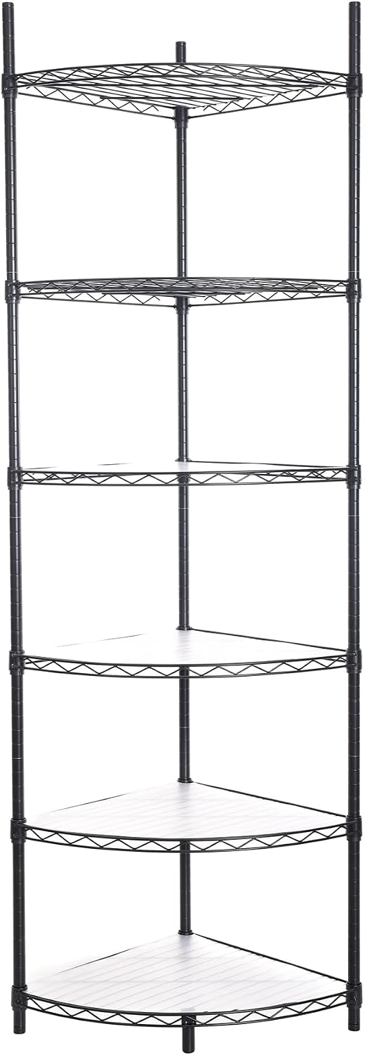 6 Tier NSF Metal Corner Shelf Wire Shelving Unit, 420lbs Capacity Heavy Duty Adjustable Storage Rack with Shelf Liners for Closet Kitchen Bathroom Garage Basement, 72' H x 18' L x 18' D - Black