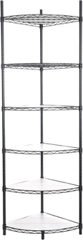 6 Tier NSF Metal Corner Shelf Wire Shelving Unit, 420lbs Capacity Heavy Duty Adjustable Storage Rack with Shelf Liners for Closet Kitchen Bathroom Garage Basement, 72' H x 18' L x 18' D - Black