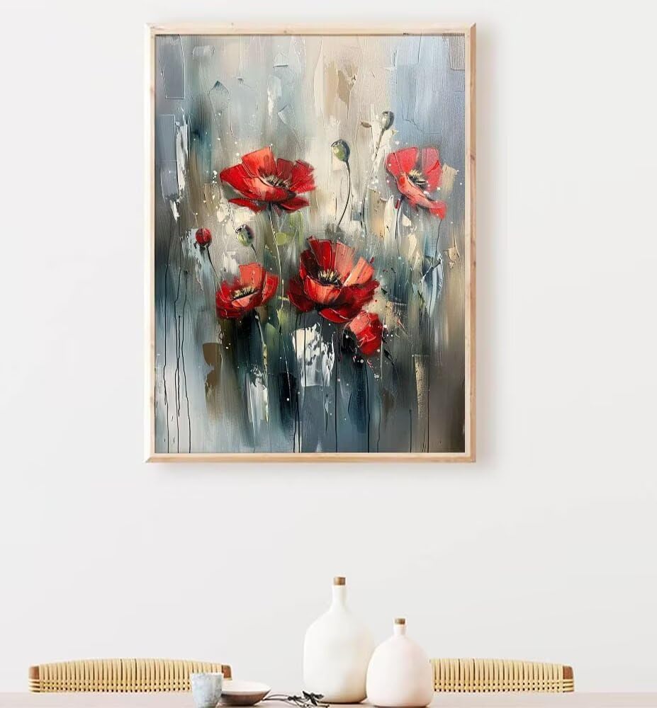 Paint by Numbers Kit for Beginner Flower Painting by Numbers DIY Acrylic Arts and Crafts Without Frame Red Easy Adult Canvas Art on Canvas 40x53 inch Model YEYUMEOZ3-2