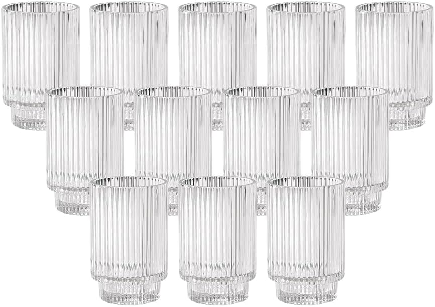 Serene Spaces Living Clear Ribbed Glass Votive Holder, Decorative Centerpiece for Wedding, Christmas, Thanksgiving, Dining Table, Living Room, Home Décor, 3.5' Diameter & 5' Tall, Pack of 24