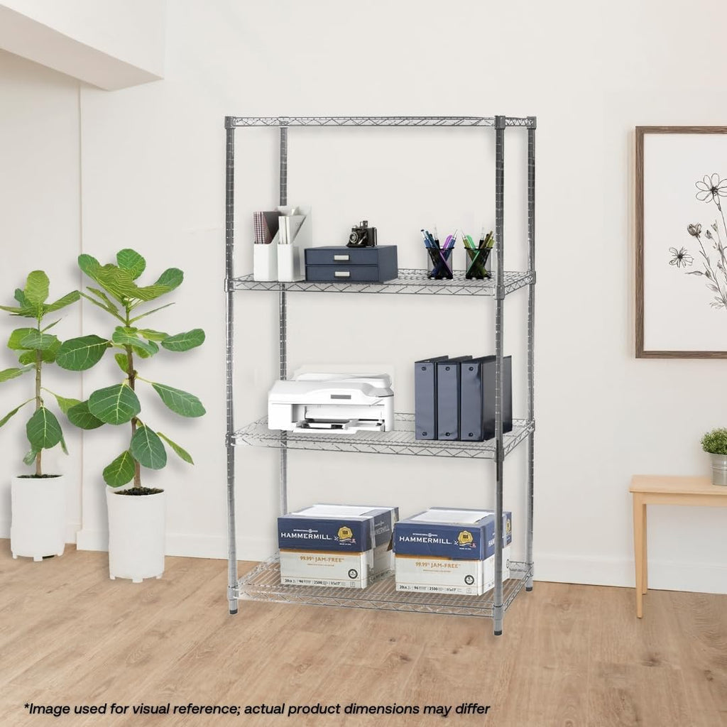 Shelving Inc. 21' d x 21' w x 84' h Chrome Wire Shelving with 4 Tier Shelves, Weight Capacity 800lbs Per Shelf