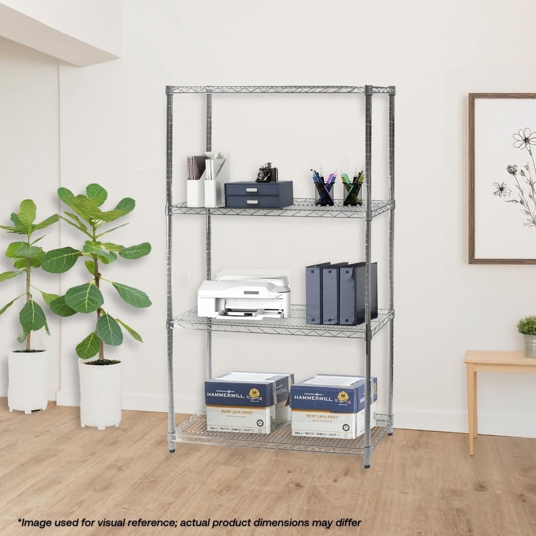 Shelving Inc. 21' d x 21' w x 84' h Chrome Wire Shelving with 4 Tier Shelves, Weight Capacity 800lbs Per Shelf