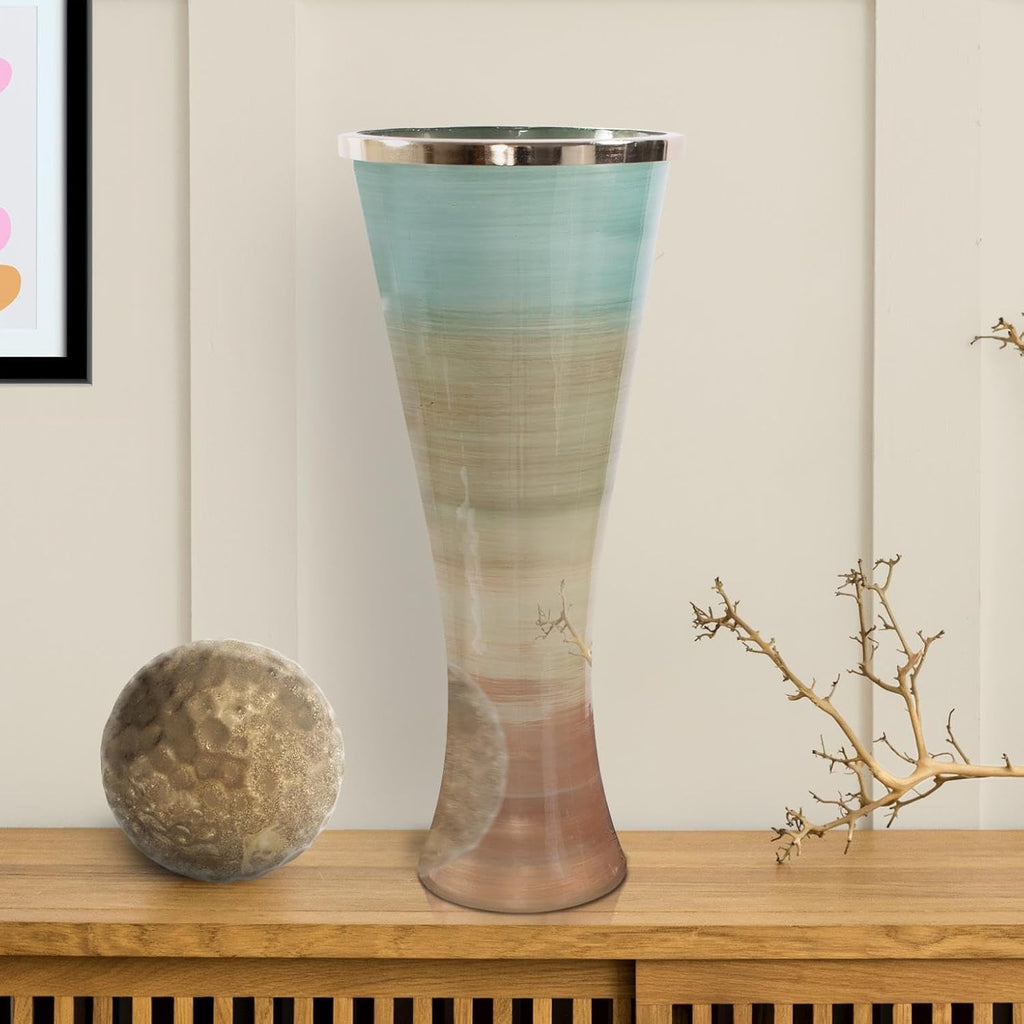 Howard Elliott Collection Multicolor Capri Stripe Flared Glass Vase for Flowers, Modern Abstract Decorative Flared Vase for Weddings, Floral Arrangements & Decoration, Large, 23.75 x 10.5 x 10.5 Inch