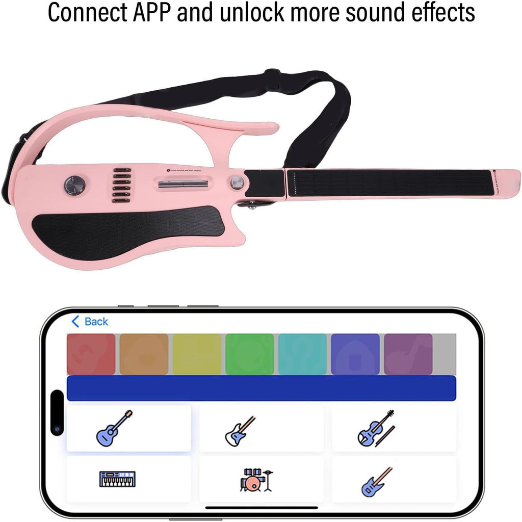 LiebeWH Stringless Smart Guitar Beginner Stringless Electric Guitar with Foldable Design for Beginner Pink