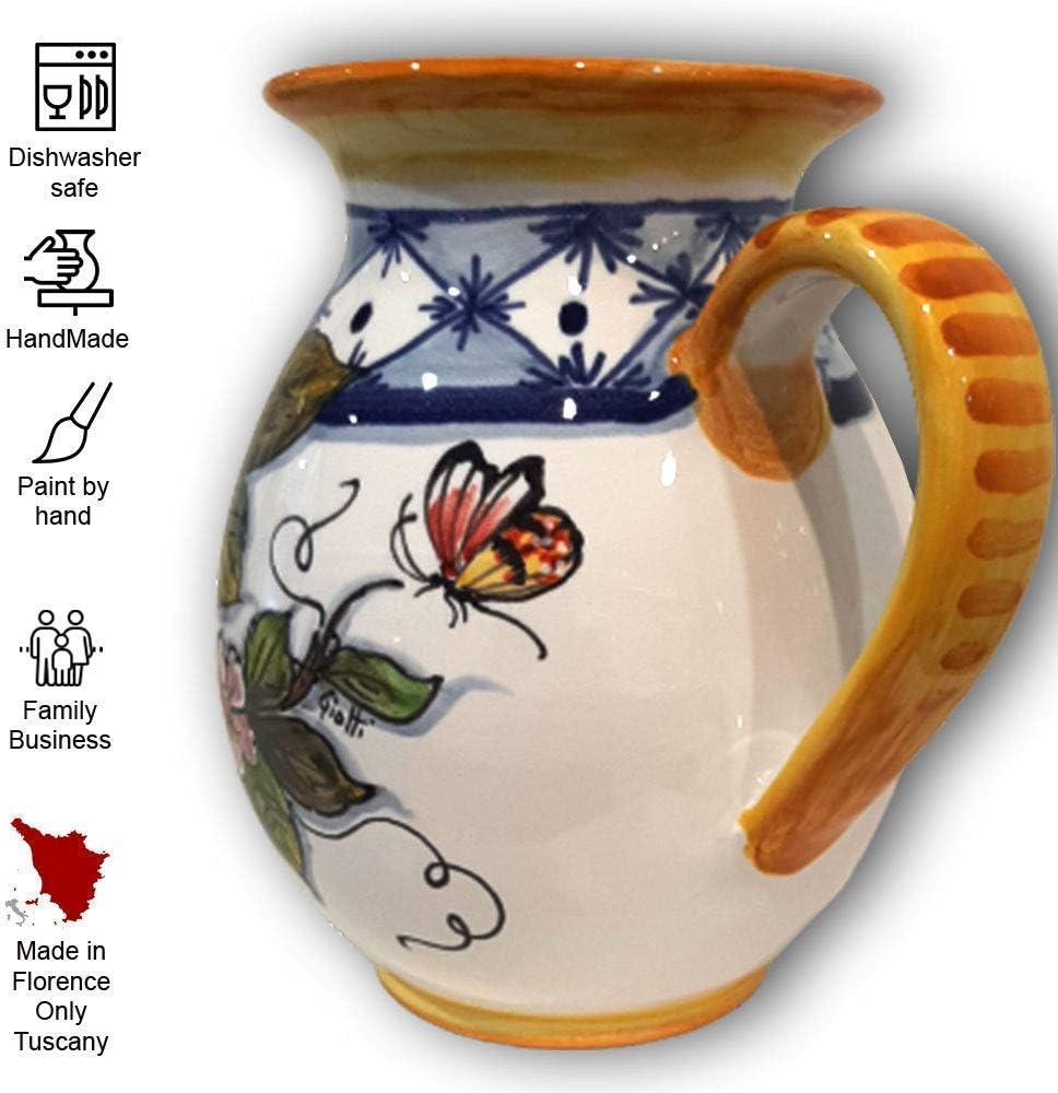 Italian Ceramic Pitcher Lemon - 33 oz Hand Painted Utensil Holder Or Carafe Design for Kitchen - Made in ITALY Tuscany - Italian Pottery Vase Jar for Wine - Home Decor Ceramics Dispenser