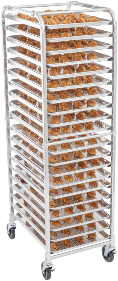 Restaurantware Kitchen Tek 26 x 20.25 x 69.5 Inch Bun Pan Rack 1 Endload Sheet Pan Rack - Full-Height 2 Locking & 2 Non-locking Casters Silver Aluminum Bun Pan Rack With Wheels Holds 20 Pans