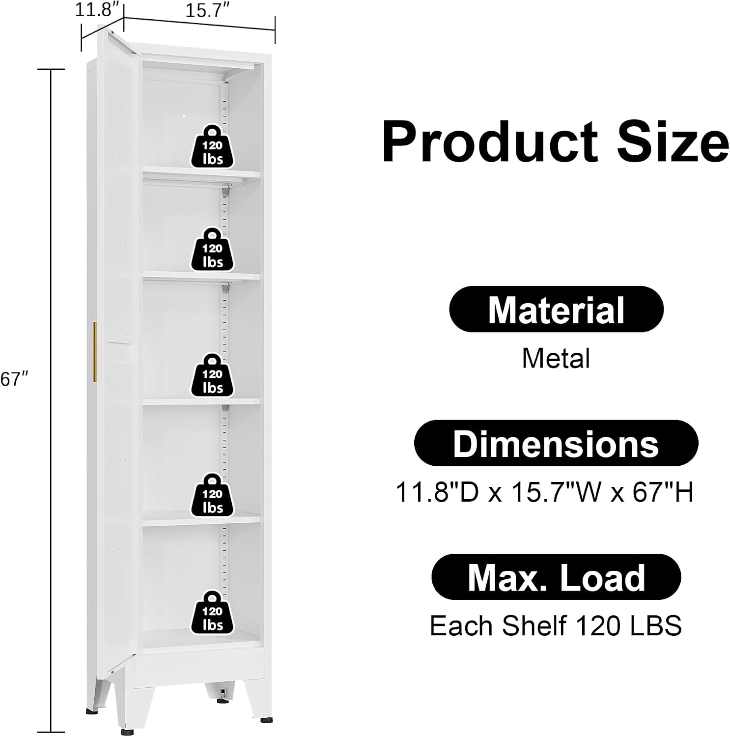 Narrow Bthroom Storage Cabinet Tall Metal Storage Cbinets with 4 Adjustable Shelves Freestanding 5 Tier Slim Pantry Cabinet for Kitchen Office Small Space