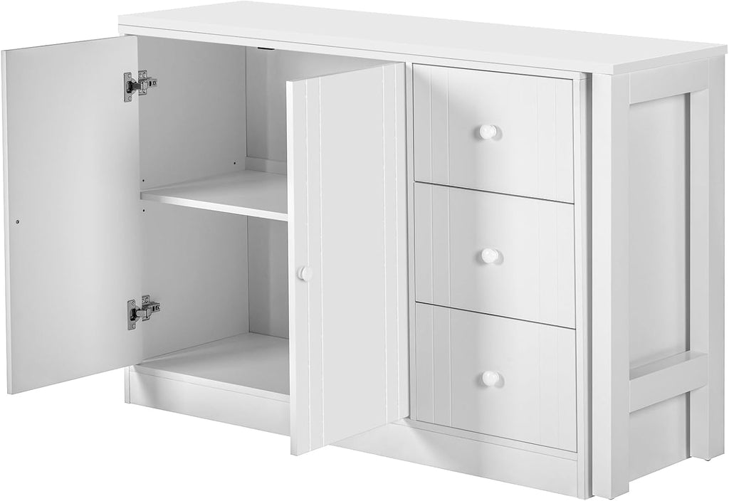 90' Extendable Freestanding Storage Cabinet, Kitchen Storage Bakers Rack with Adjustable Shelf, Utility Food Cupboard with Silent Drawers for Kitchen and Living Room, White
