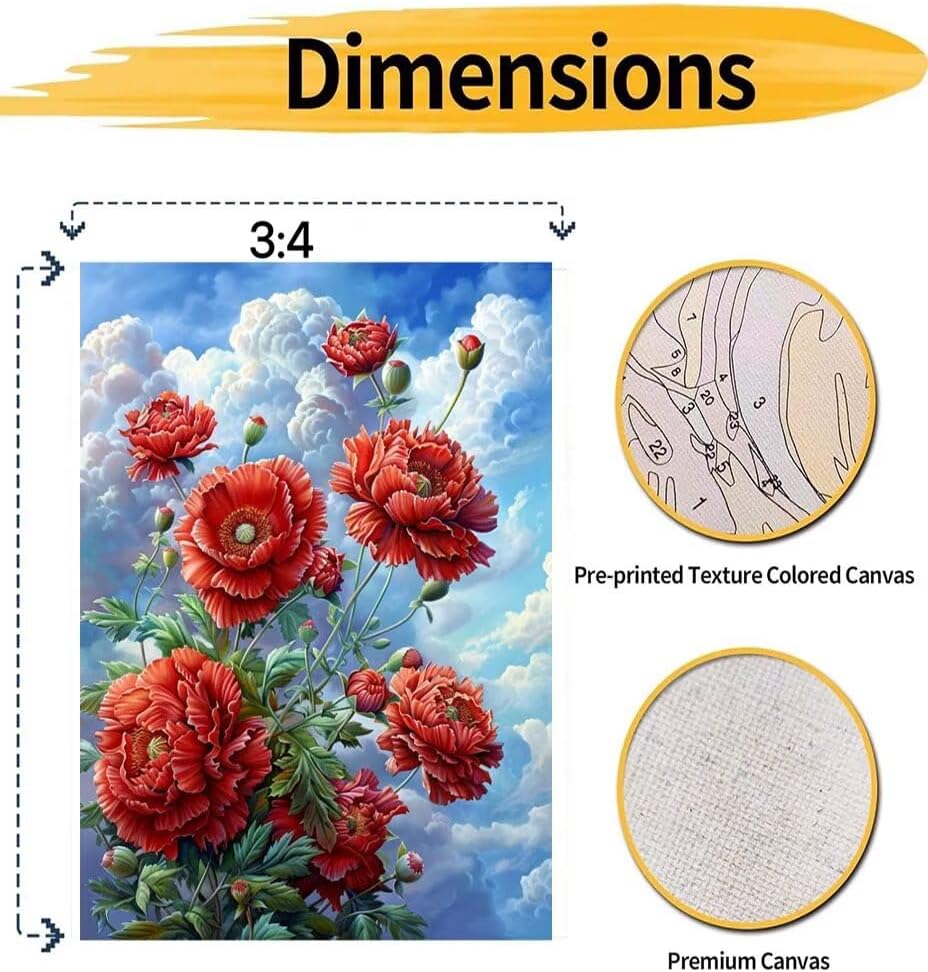 Paint by Number for Adults Flower Adult Paint by Number on Rolled Canvas Drawing Acrylic Paintwork DIY Crafts Without Frame Red40x53 inch Model YEYUMEOZS-Y