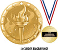 Crown Awards Torch Medal, 2' Shiny Gold Torch Participation Medals for Kids with Free Custom Engraving Prime