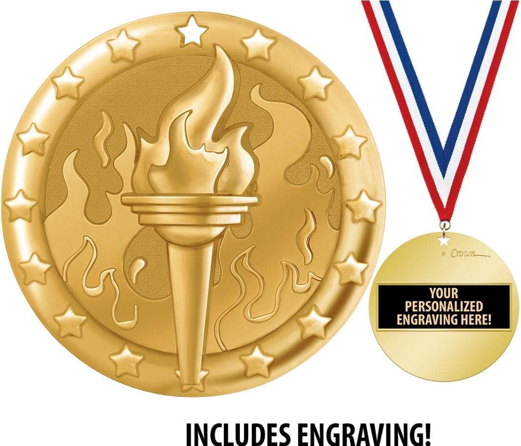 Crown Awards Torch Medal, 2' Shiny Gold Torch Participation Medals for Kids with Free Custom Engraving Prime