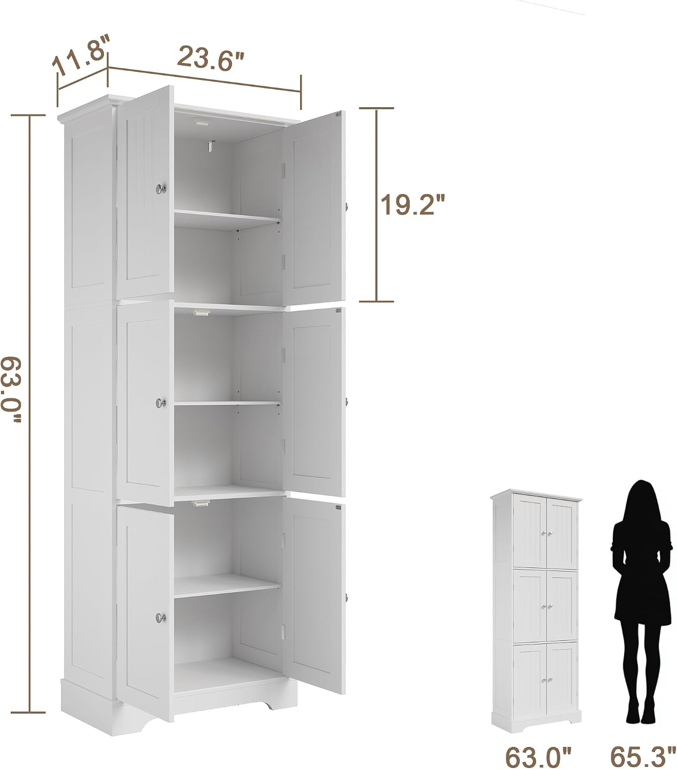 ChooChoo Tall Bathroom Storage Cabinet with 6 Doors, Freestanding Floor Cabinet with Adjustable Shelves, White Pantry Cabinet for Bathroom, Kitchen, Laundry Room