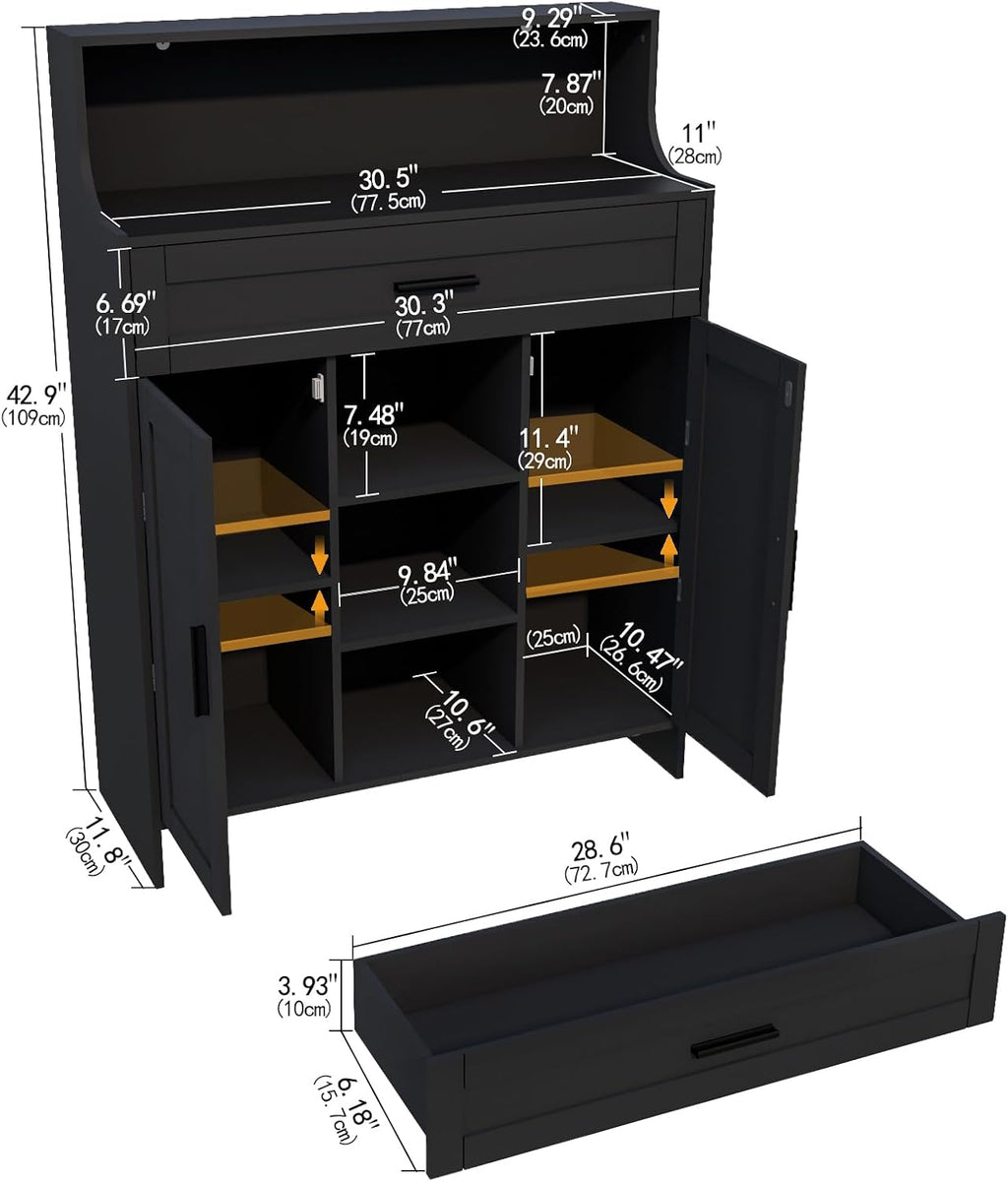 Viaozutis Storage Cabinet with Doors and Drawers, Kitchen Storage Cabinet with 1 Large Drawer,2 Doors,and 2 Adjustable Shelves,for Bathroom/Kitchen/Living Room/Entrance Hall (Black)