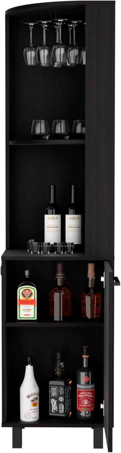 71' Corner Freestanding Storage Cabinet, Kitchen Storage Bakers Rack with 10 Wine Cubbies, Utility Food Cupboard with Cup Rack for Dining, Black