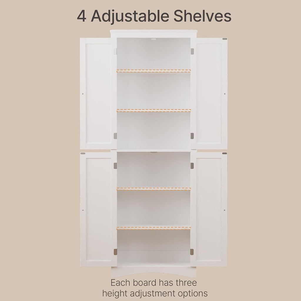 Gizoon Tall Bathroom Storage Cabinet with Adjustable Shelves, 67' H Freestanding Storage Unit with 4 Magnetic Doors, Kitchen Pantry Cabinet for Dining Room, Living Room, White