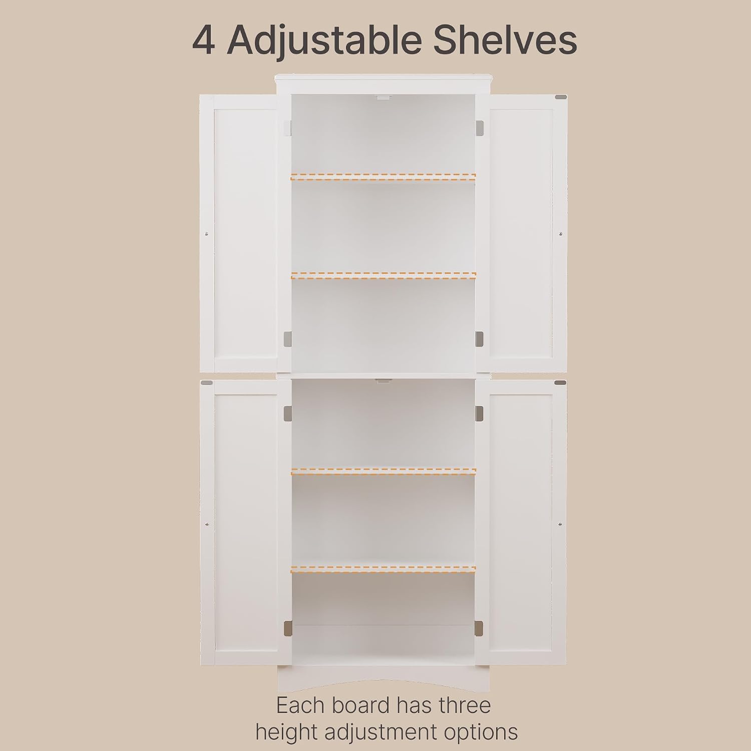 Gizoon Tall Bathroom Storage Cabinet with Adjustable Shelves, 67' H Freestanding Storage Unit with 4 Magnetic Doors, Kitchen Pantry Cabinet for Dining Room, Living Room, White
