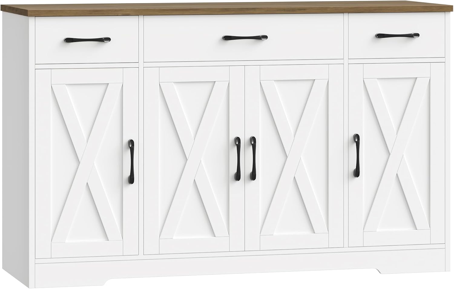 HOSTACK Buffet Cabinet with Drawers, 55' Large Sideboard Buffet Storage Cabinet with Shelves and Doors, Modern Farmhouse Coffee Bar Station Wood Kitchen Table for Kitchen, Dining Room, White/Rustic
