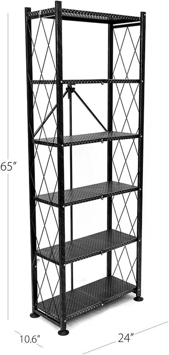 Origami 3-Pack RB Slim Bookcase Rack, 6-Tier Heavy-Duty Foldable Steel Bookshelf, Black