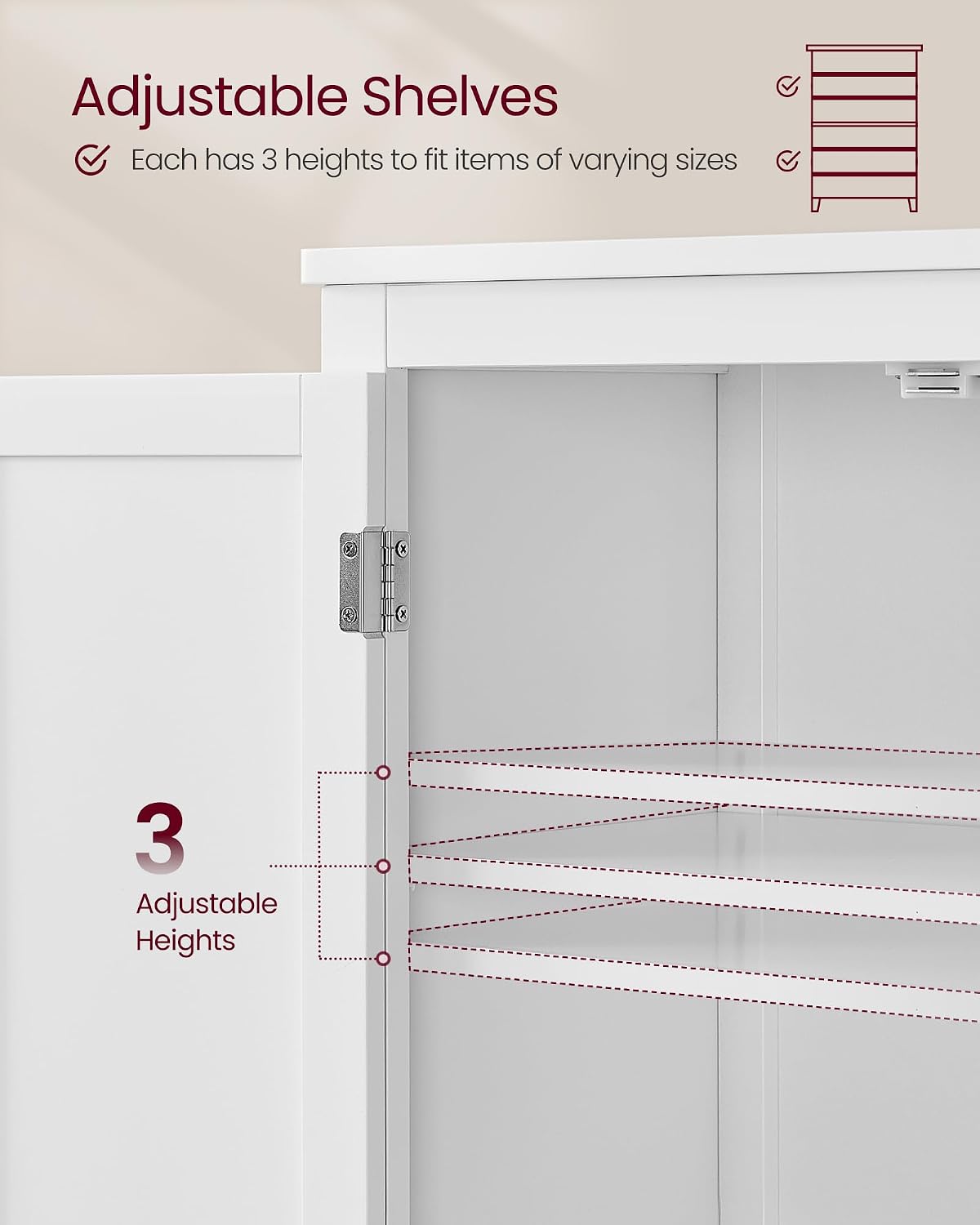 VASAGLE Floor Storage Cabinet, Freestanding Storage Unit with 4 Doors, Adjustable Shelves, 11.8 x 23.6 x 66.9 Inches, for Entryway, Bathroom, Cloud White UBBC550W01