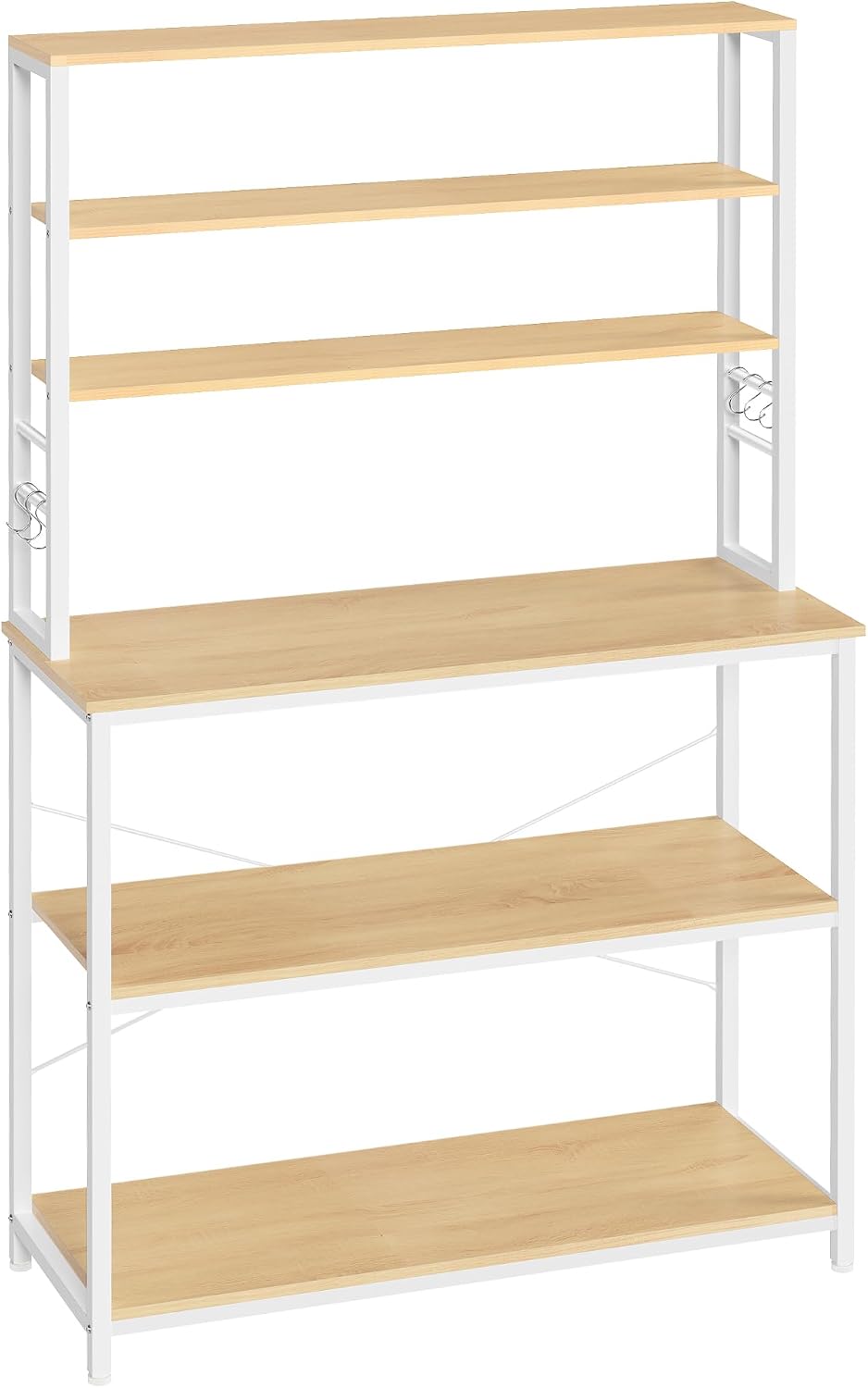VASAGLE Coffee Bar, 39.4 Inches Baker's Rack for Kitchen with Storage, 6-Tier Kitchen Shelves with 6 Hooks, Microwave Stand, Modern, Golden Oak and Cloud White UKKS039Y09