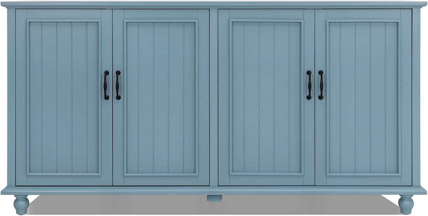 Scurrty Buffet Cabinet with Storage, 62'' Coffee Bar in Kitchen, Buffet with 4 Doors,Sideboard Buffet Cabinet for Dinning Room, Kitchen & Living Room (4 Doors, Blue)