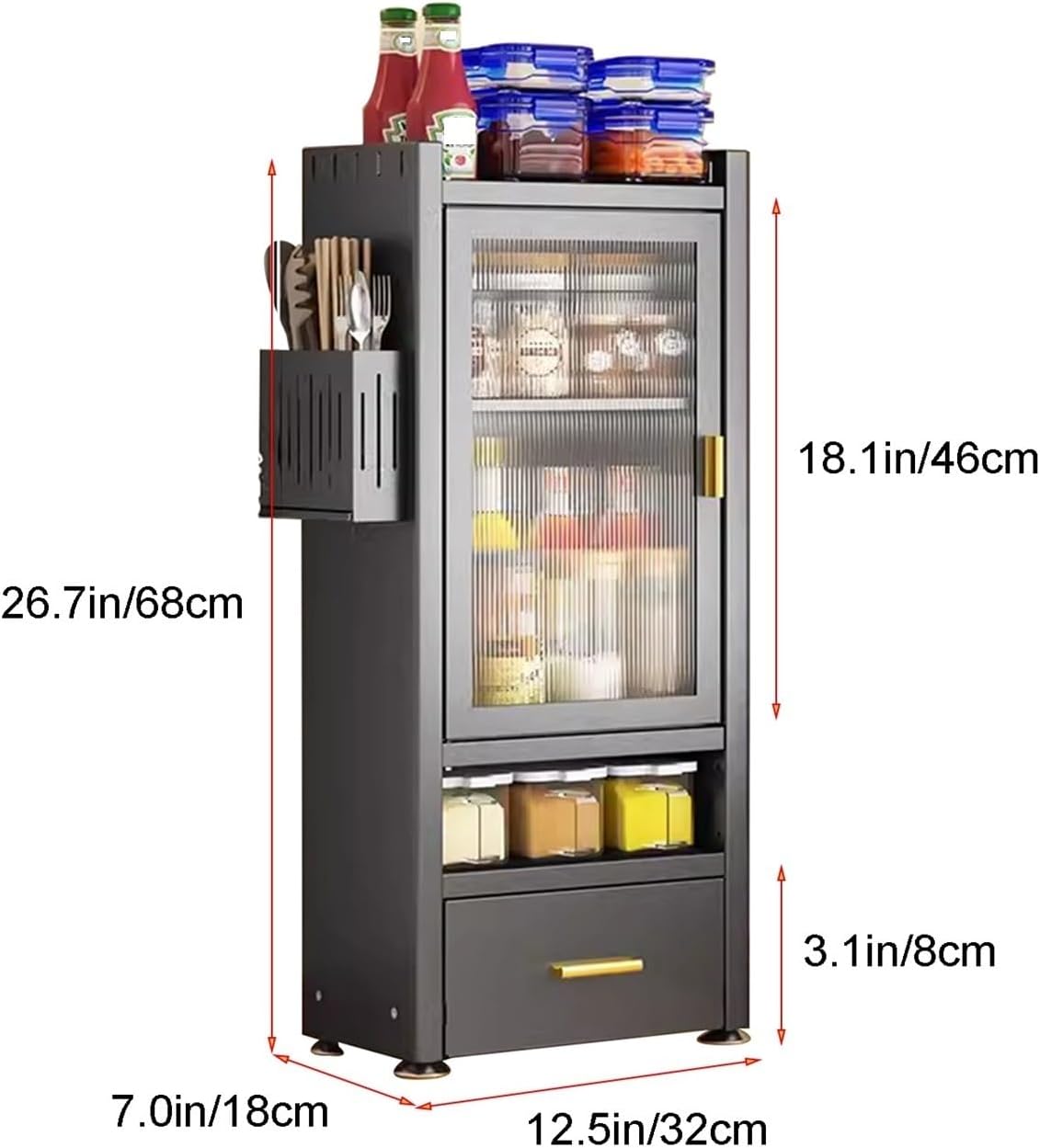 Kitchen Countertop with Drawers Dish Cabinet, Spice Rack, Dual Door Design, Multifunctional Kitchen Storage Cabinet(Small)