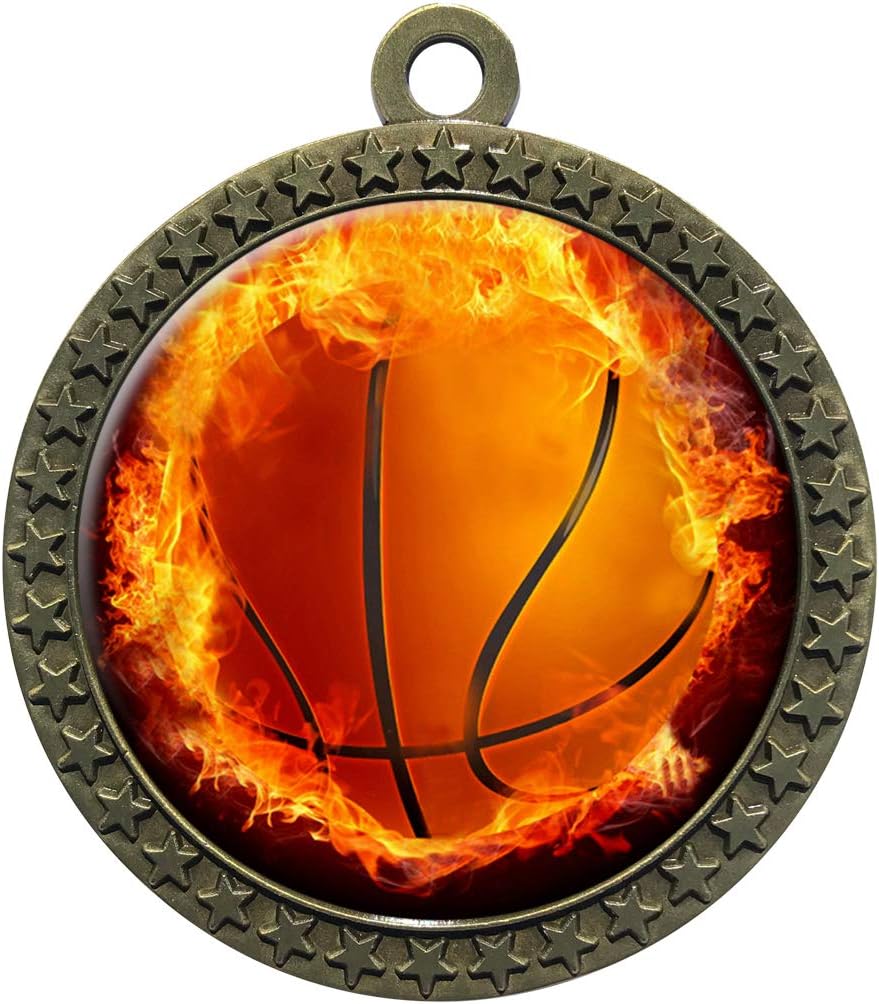 Express Medals 1 to 50 Packs Flame Basketball Gold Medal Trophy Award with Neck Ribbon STDD212-EMFCL803