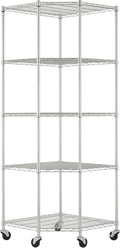 5-Tier Adjustable Wire Shelving with Wheels, Corner Wire Shelf Rack for Kitchen Organization, Garage Storage, 400 to 2000lb Capacity, NSF Certified, 27'x27 x18'x72', EcoStorage Chrome