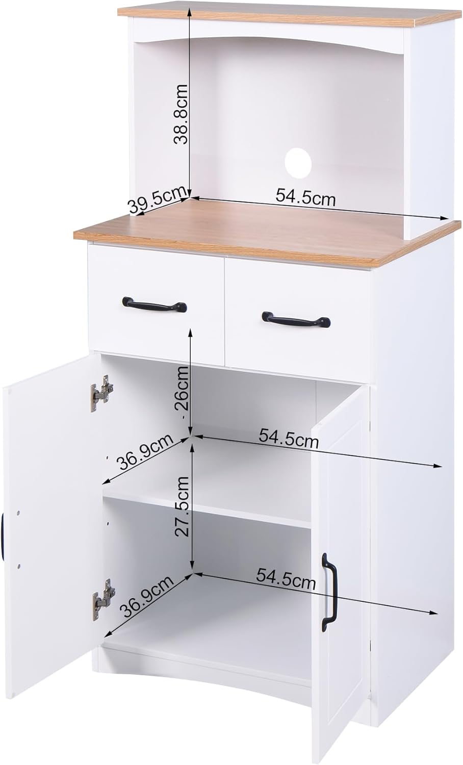 GDFStudio Wooden Kitchen Pantry Cabinet with Microwave Stand & Storage Drawer, Modern MDF Storage Cabinet with Adjustable Shelf, 2 Doors, Rectangle Home Organization Cupboard, White