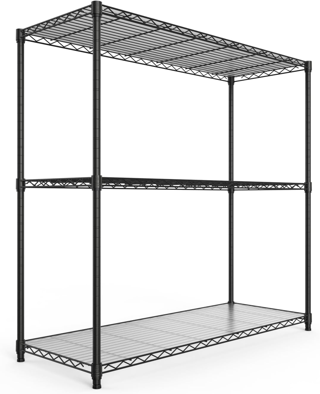 pouseayar 3 Tier NSF Metal Shelf Wire Shelving Unit, 1050lbs Capacity Heavy Duty Adjustable Storage Rack with Shelf Liners - 48' H x 48' L x 18' D for Closet Kitchen Garage Basement and More - Black