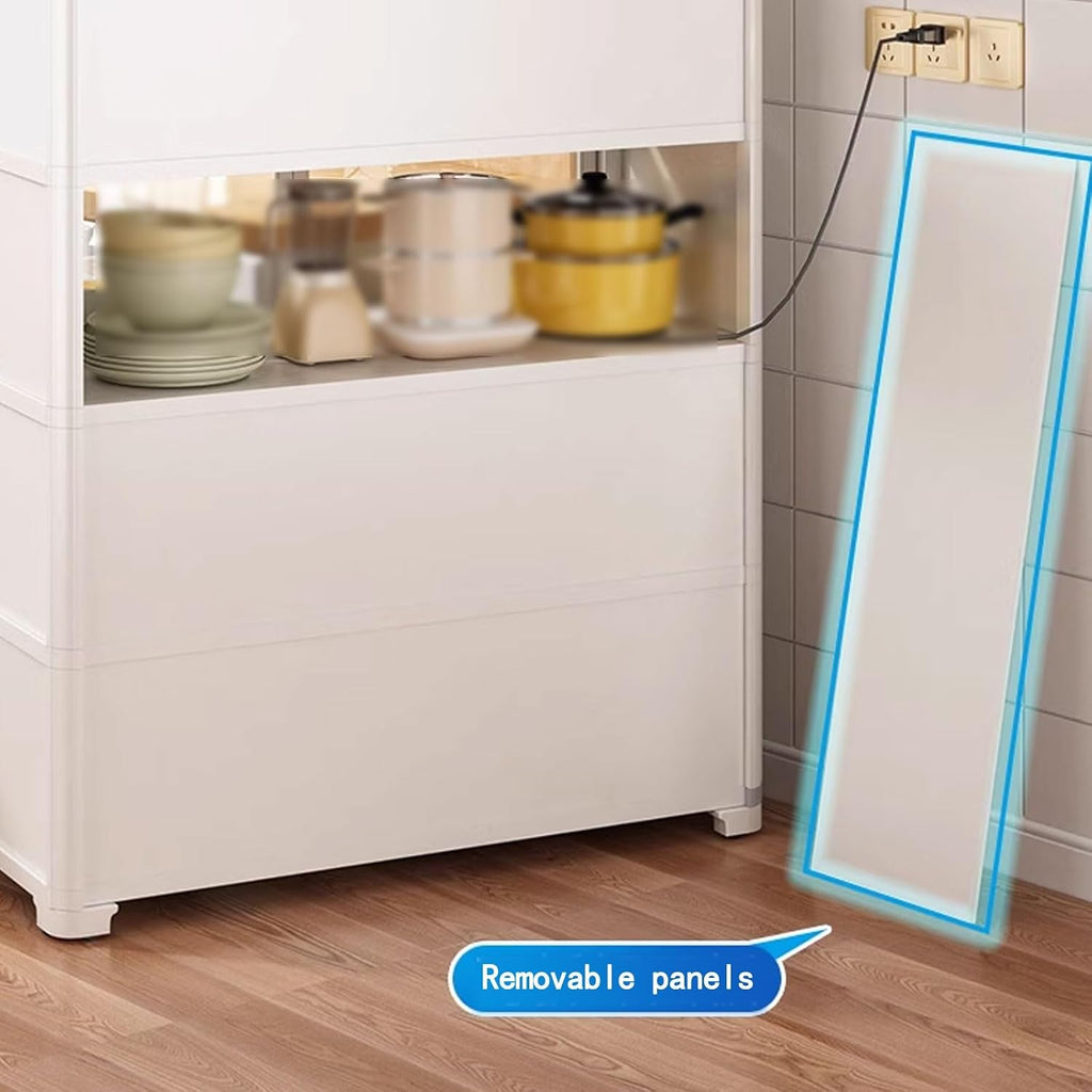 Kitchen Storage Rack with Doors Corner Bakers Racks for Kitchens with Storage Double Door Magnetic Design with Double Rolling Wheels, for Kitchen, Dining Room(Black,60 * 40 * 76 cm)